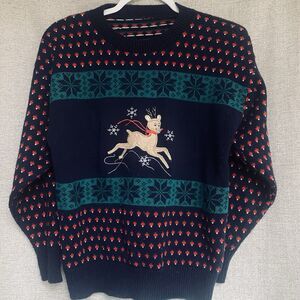 Vtg Nordic Reindeer Sweater Fair Isle Christmas Holiday Prancing Ski Lodge USA